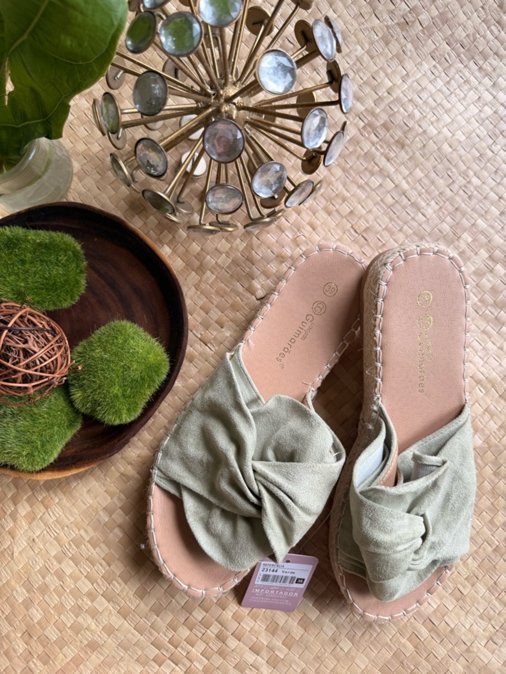 Suede Knot Slide Sandals in Sage Green